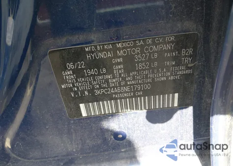 2022 Hyundai Accent Se из США, поврежденный, VIN 3KPC24A68NE179100